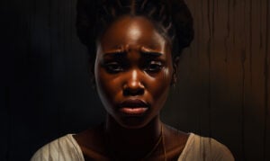A black girl with a sad or worried expression
