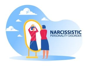 Woman looking on mirror herself with Narcissistic personality disorder symptoms