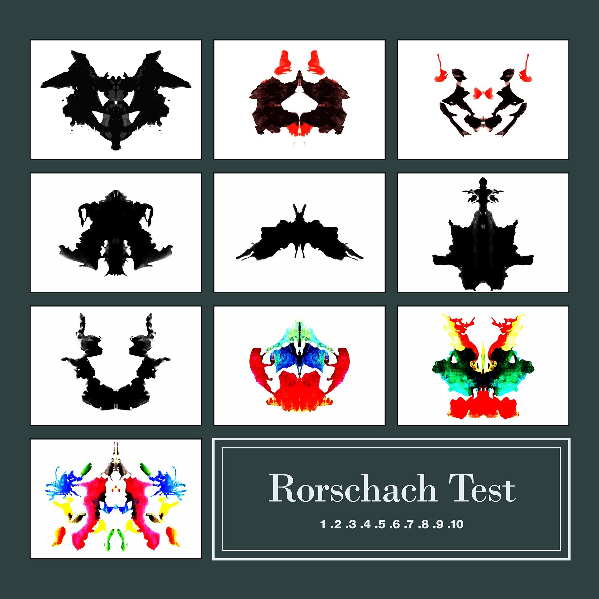 Rorschach test set inkblots symmetrical